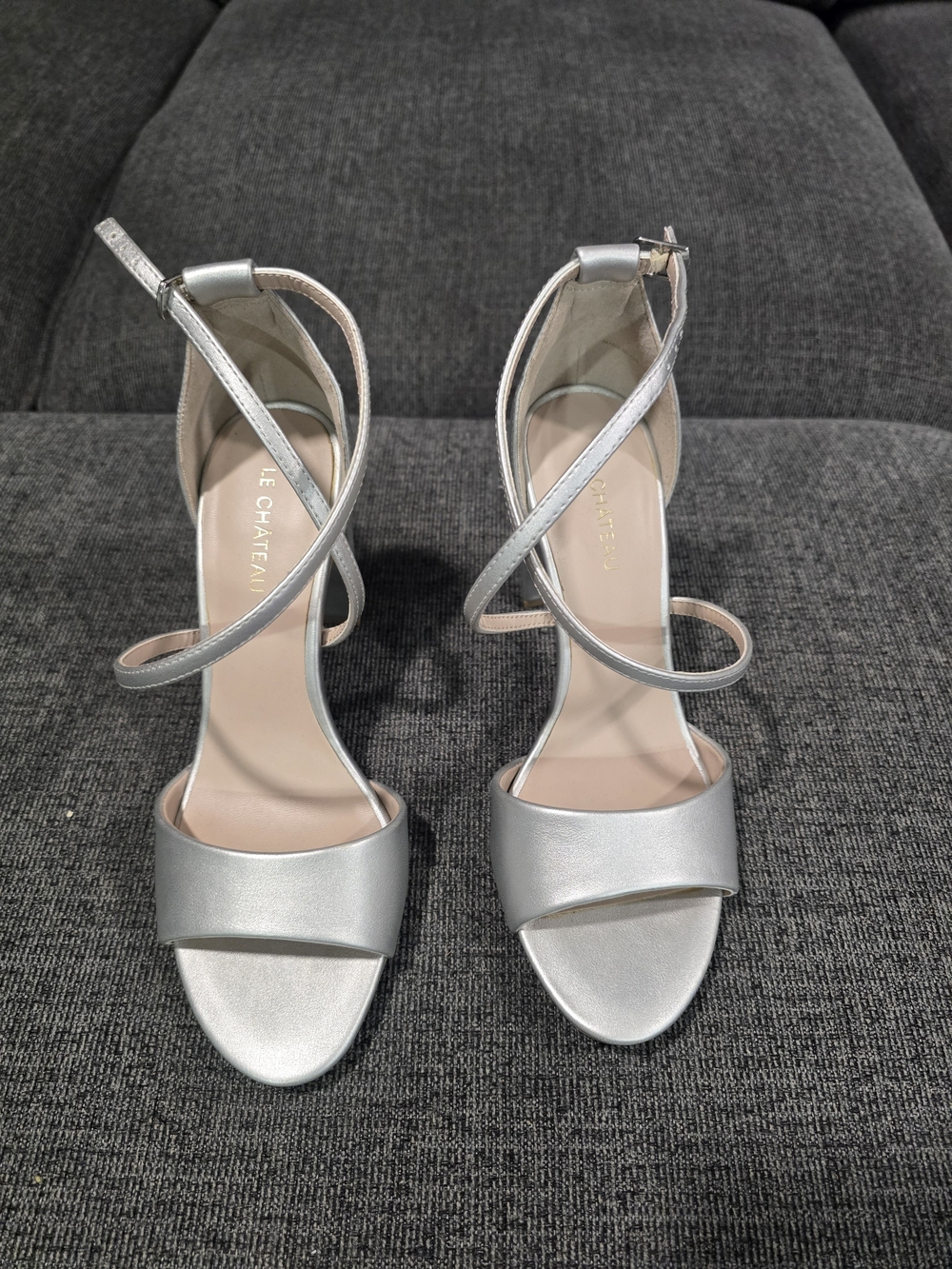 le chateau Silver Crisscross Ankle-Strap Heels